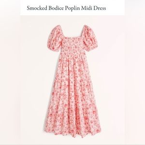 Abercrombie & Fitch Smocked Bodice Poplin Midi Dress Pink XS